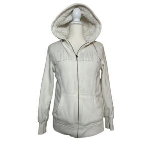Y2K Old Navy White Sherpa Lined Zip Up Hoodie‎ Sweatshirt Sparkly Womens Small